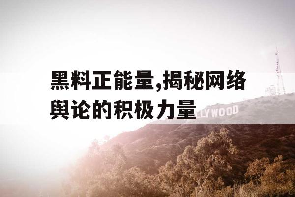 黑料正能量,揭秘网络舆论的积极力量