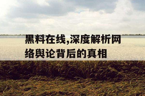 黑料在线,深度解析网络舆论背后的真相